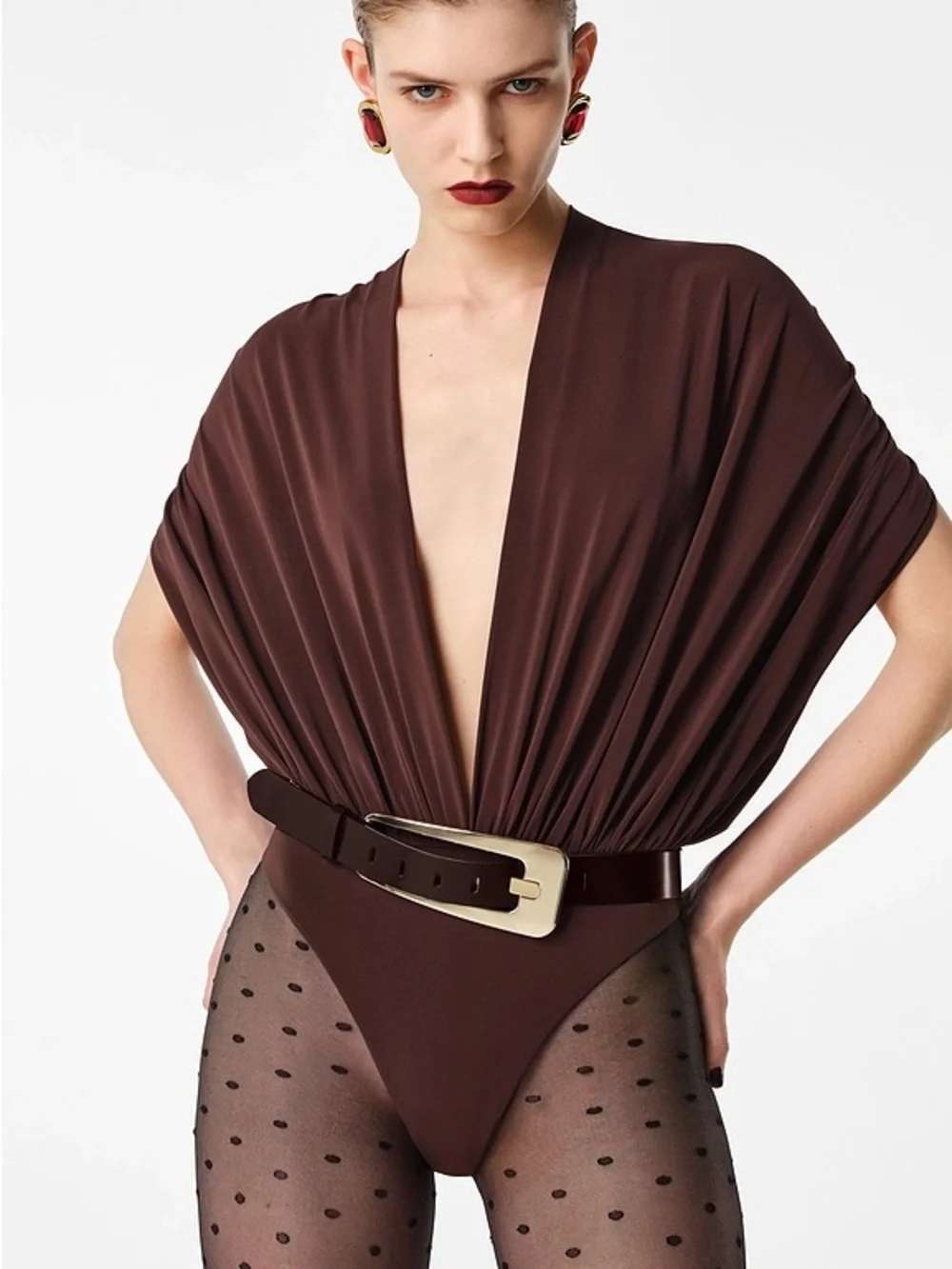 NWT Revolve Los Angeles Grande Buckle Belt in Dark Brown Gold Women’s Medium